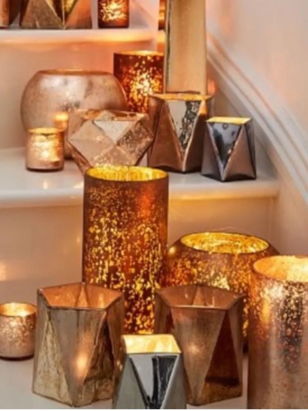 West Elm Mercury Glass Decorative Geometric Glass Votive Holder - Rose Gold